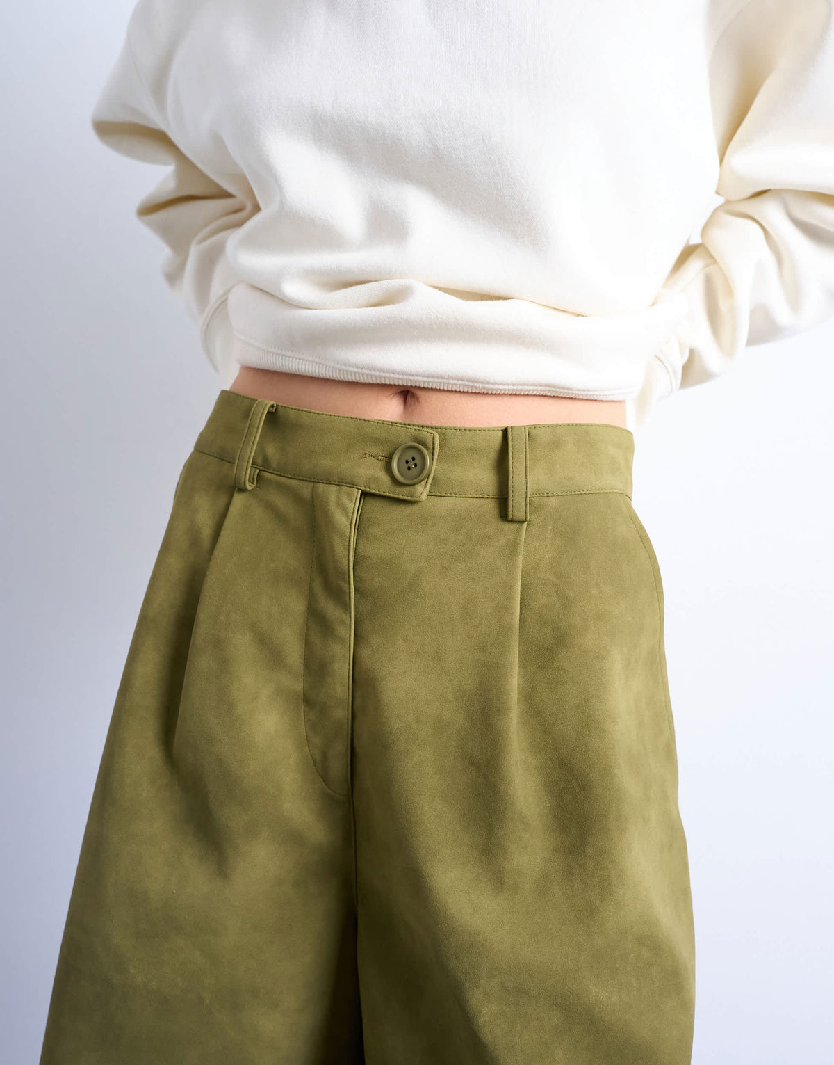 Topshop faux suede longline short in green