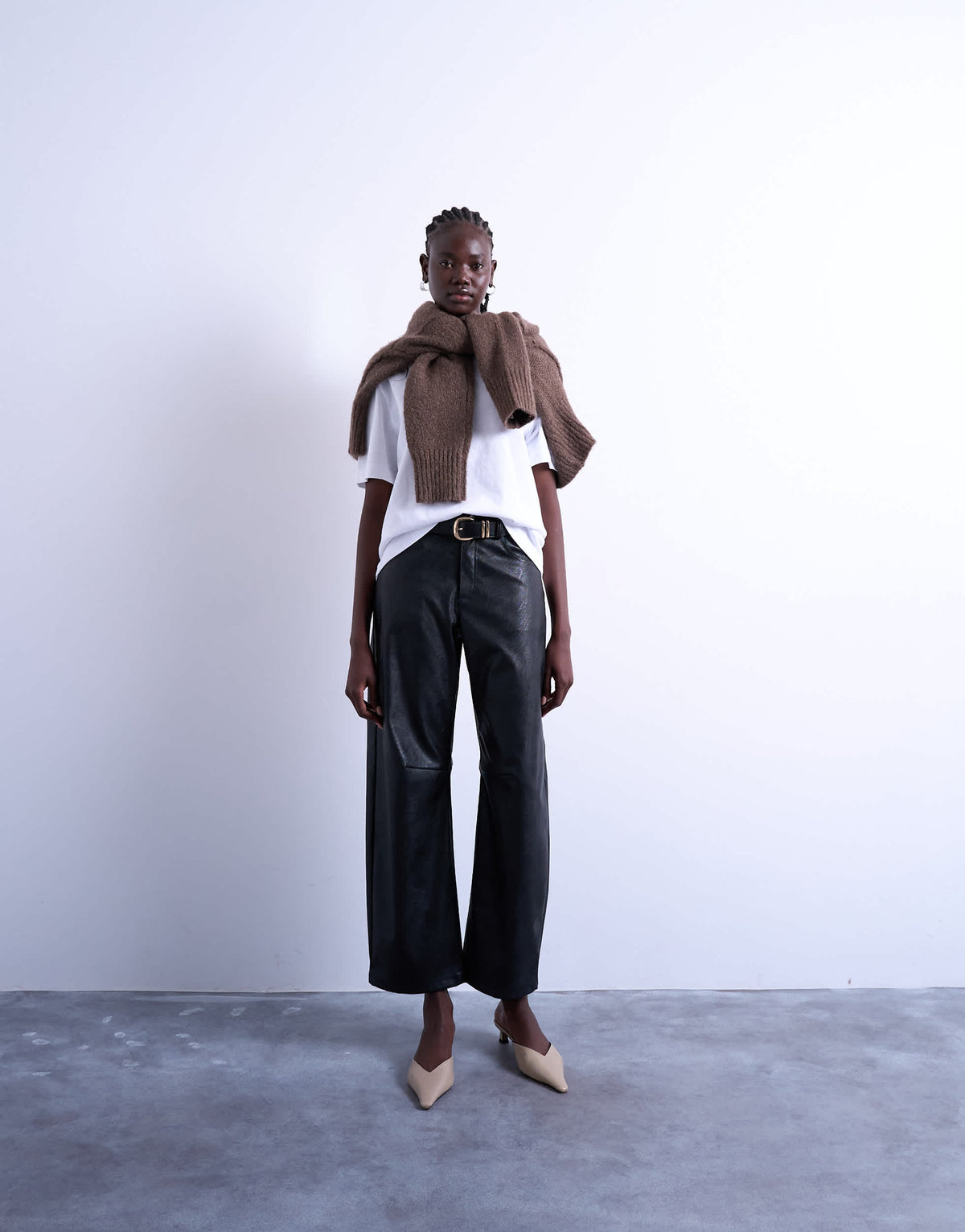 Topshop faux leather barrel leg trouser in black