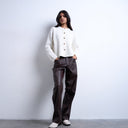 Topshop faux leather cinch trouser in brown