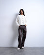 Topshop faux leather cinch trouser in brown