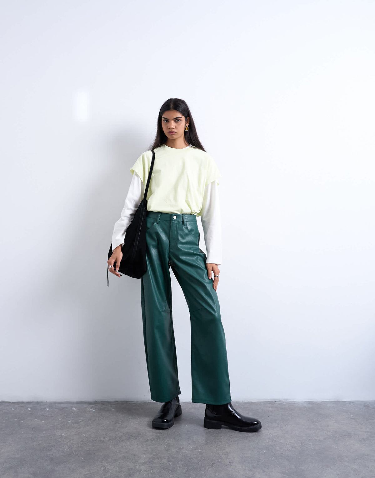 Topshop faux leather barrel leg trouser in teal