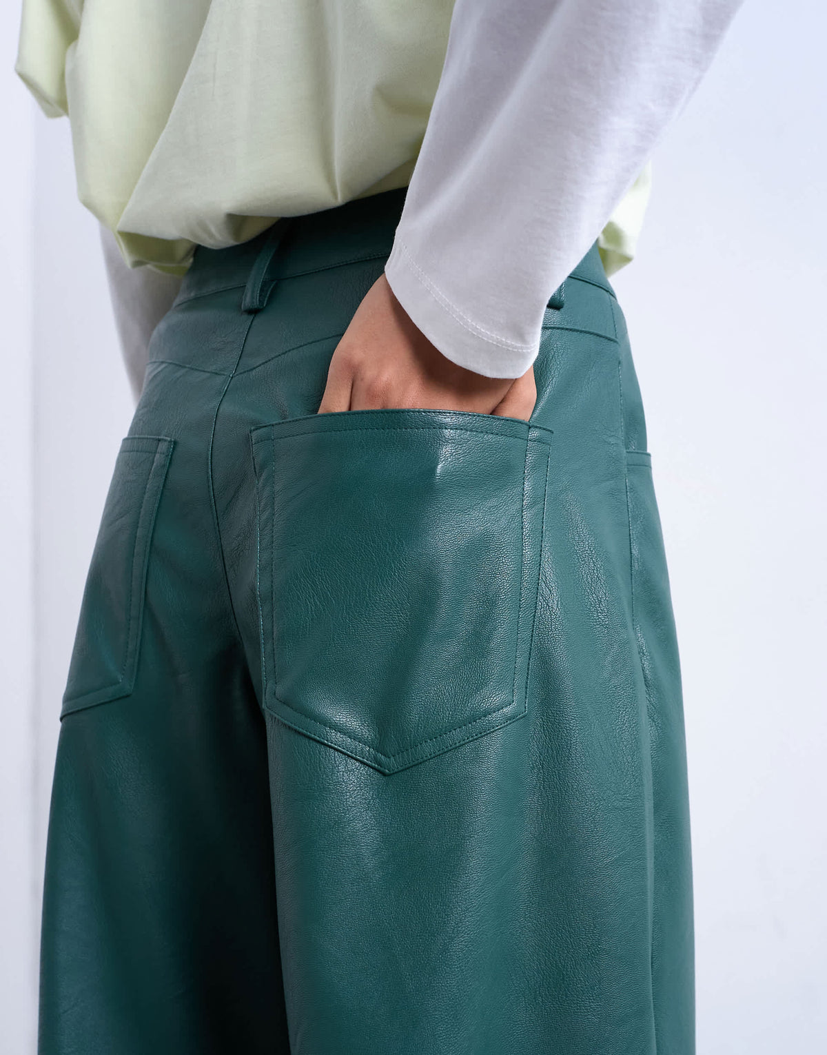 Topshop faux leather barrel leg trouser in teal