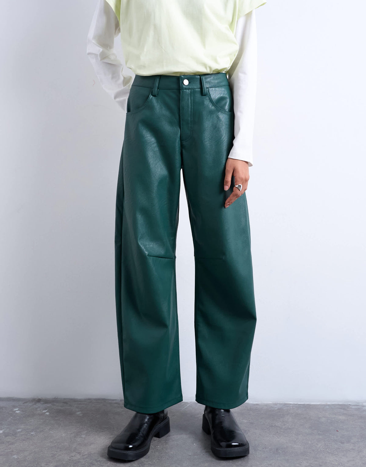 Topshop faux leather barrel leg trouser in teal