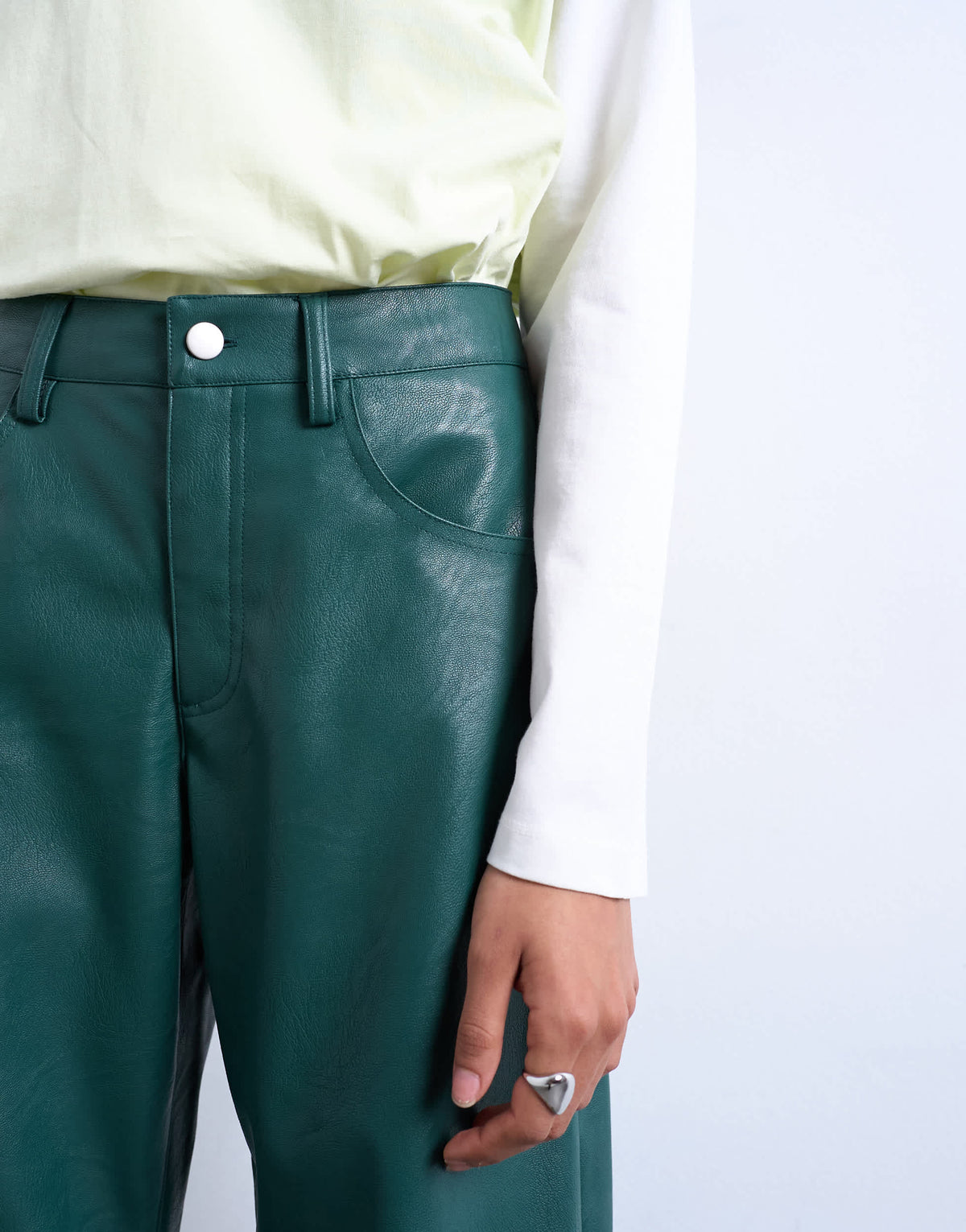 Topshop faux leather barrel leg trouser in teal