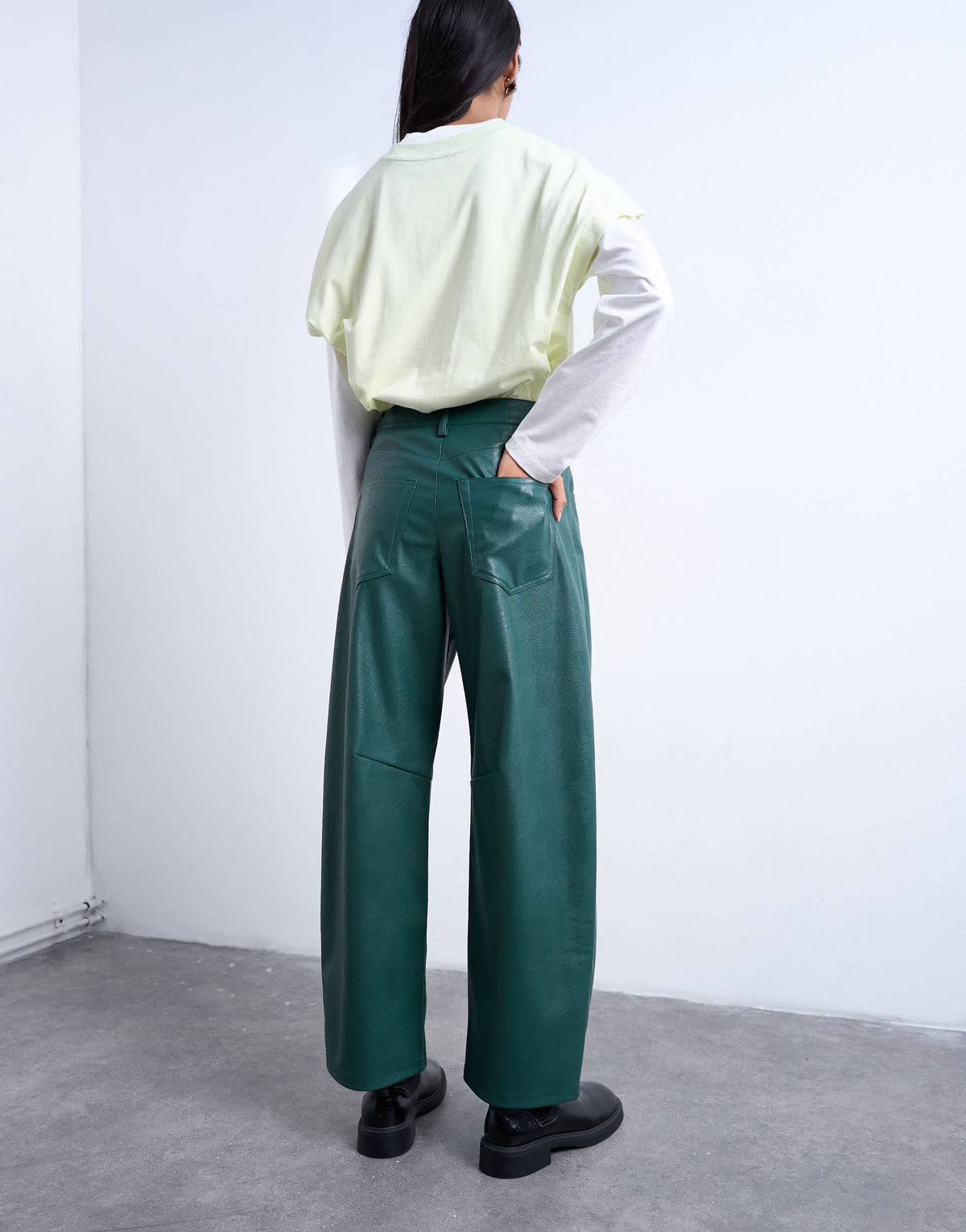Topshop faux leather barrel leg trouser in teal