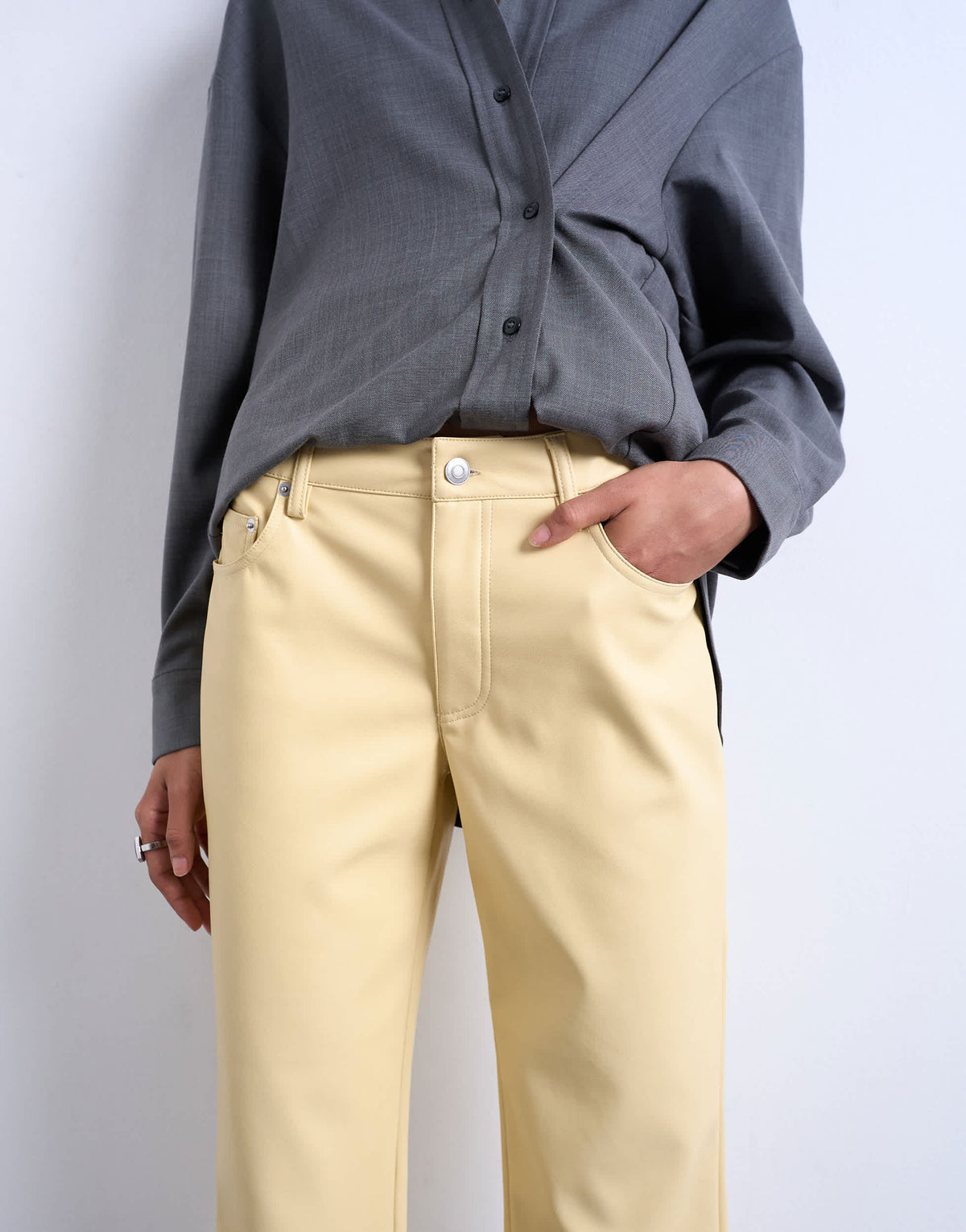Topshop faux leather ankle grazer trouser in buttermilk