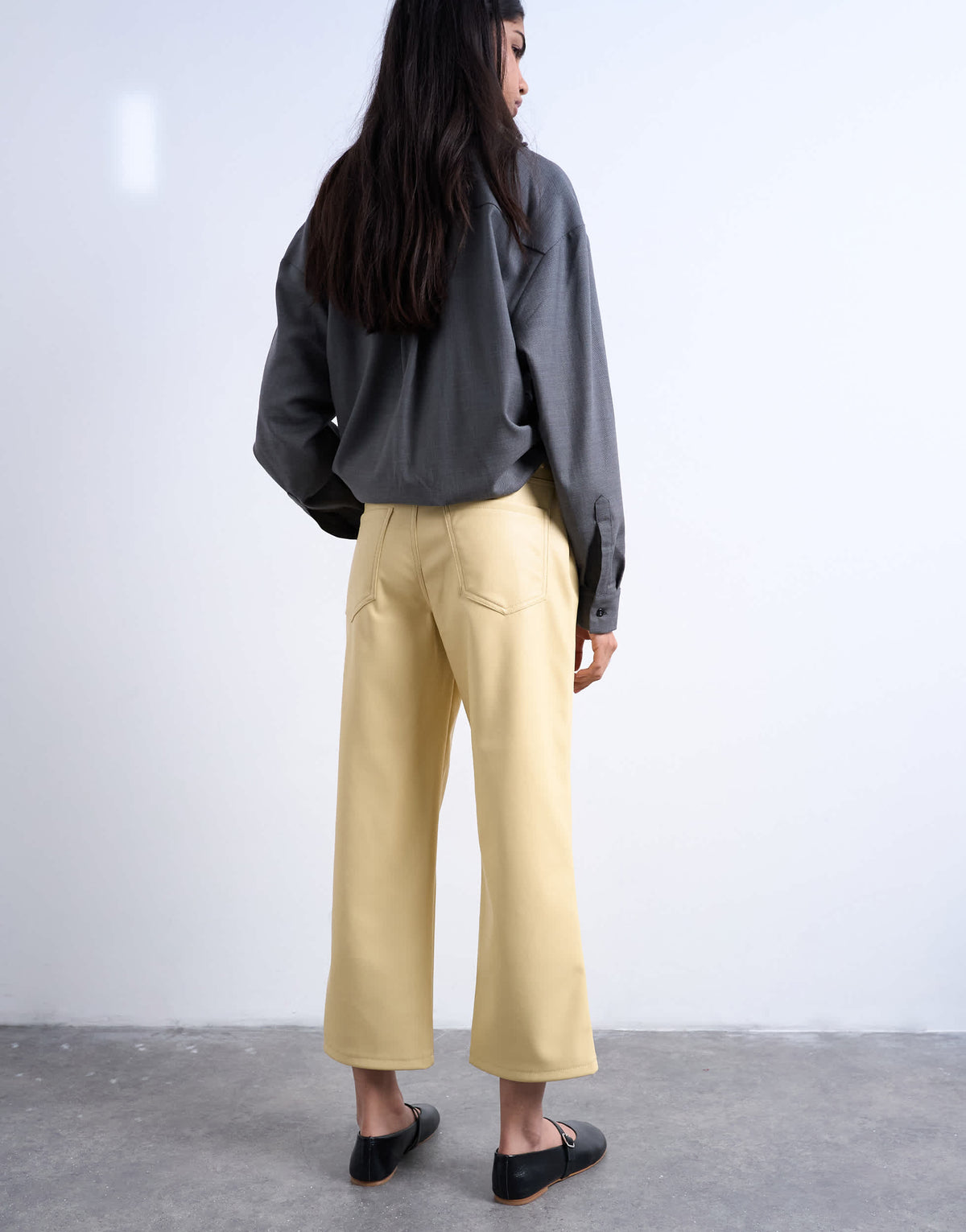 Topshop faux leather ankle grazer trouser in buttermilk