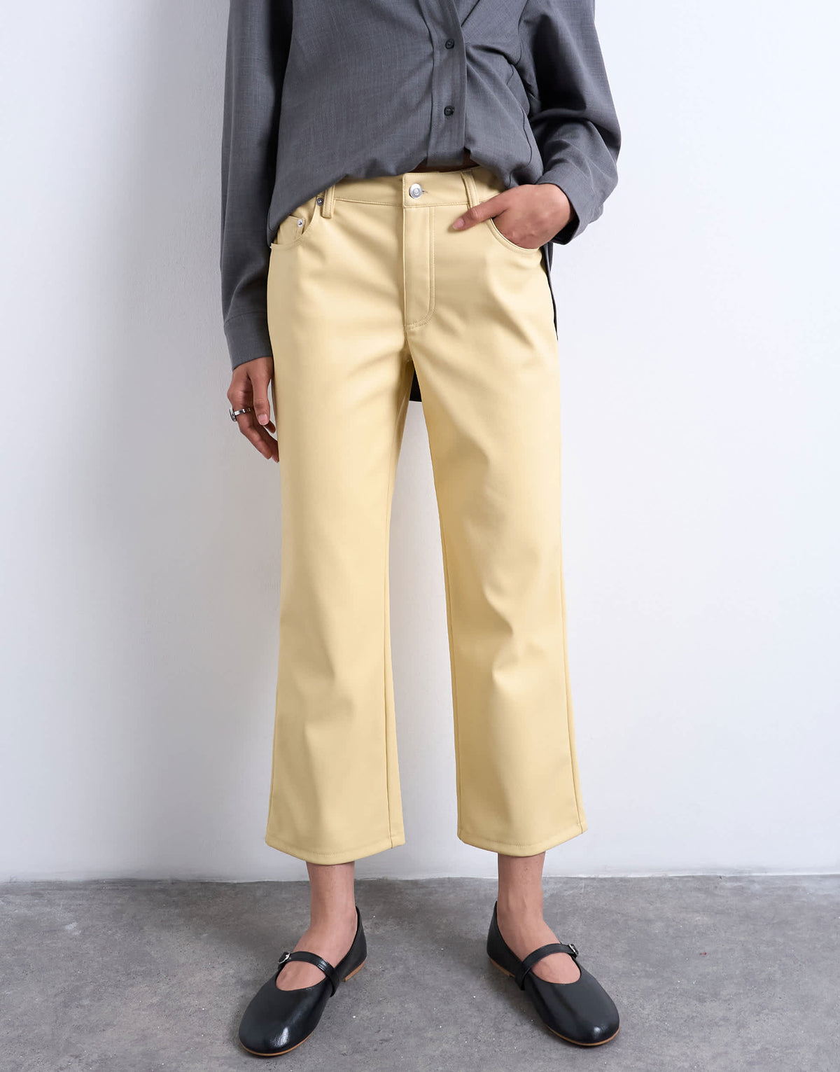 Topshop faux leather ankle grazer trouser in buttermilk