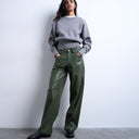 Topshop faux leather cinch trouser in green
