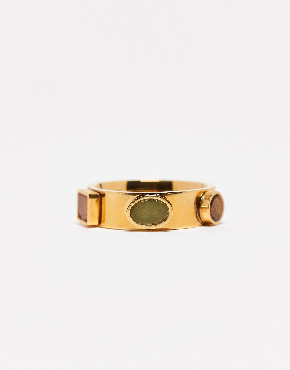 Topshop Sadie stainless steel ring with semi precious gems in multi gems 