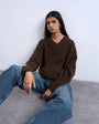 Topshop knitted clean v-neck jumper in chocolate