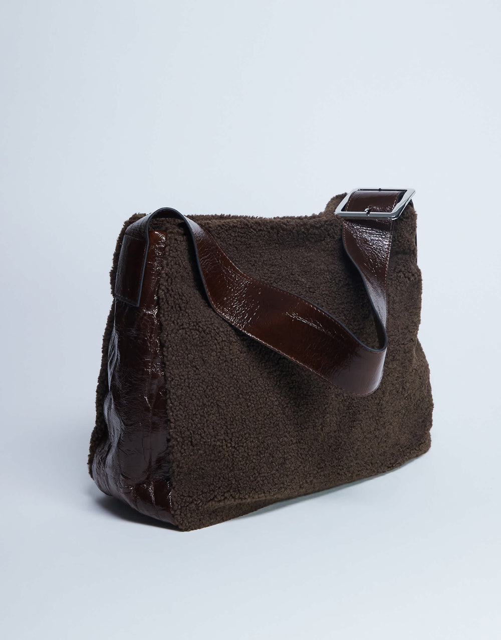 Sac cabas Topshop Tish en peau lainée avec bandoulière contrastée couleur chocolat