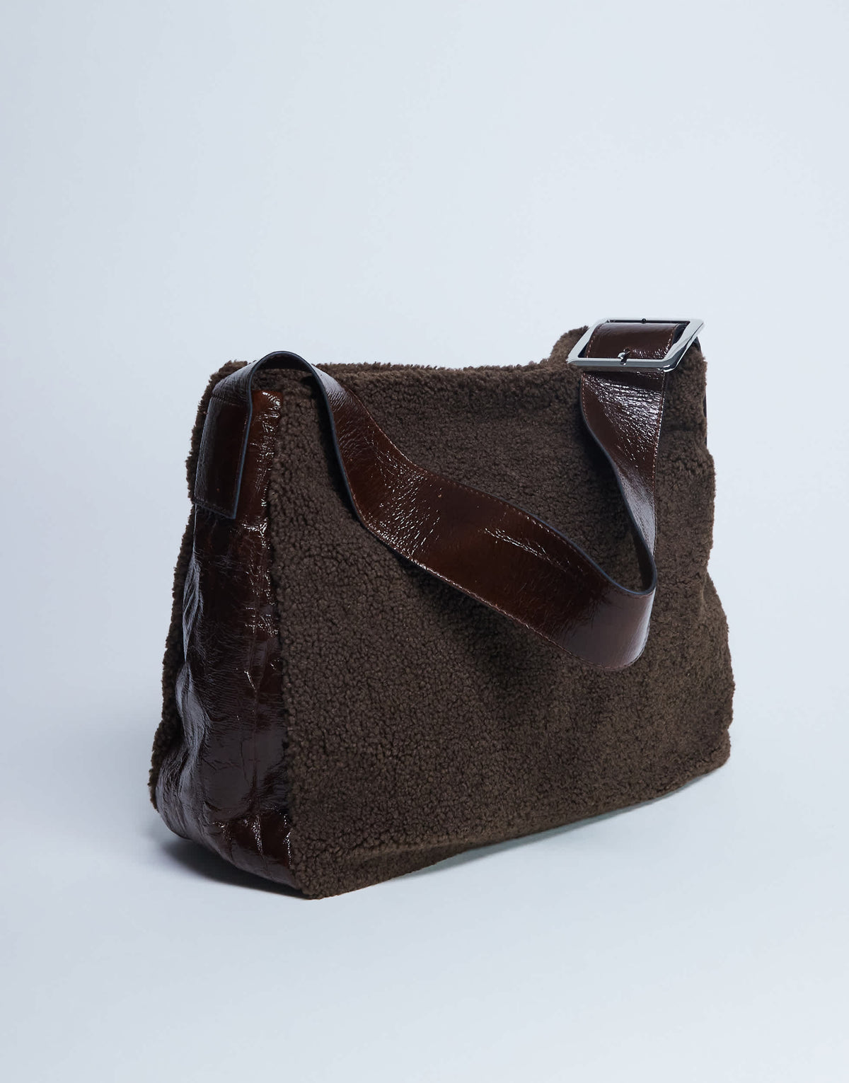 Topshop Tish shealing tote bag with contrast strap in chocolate