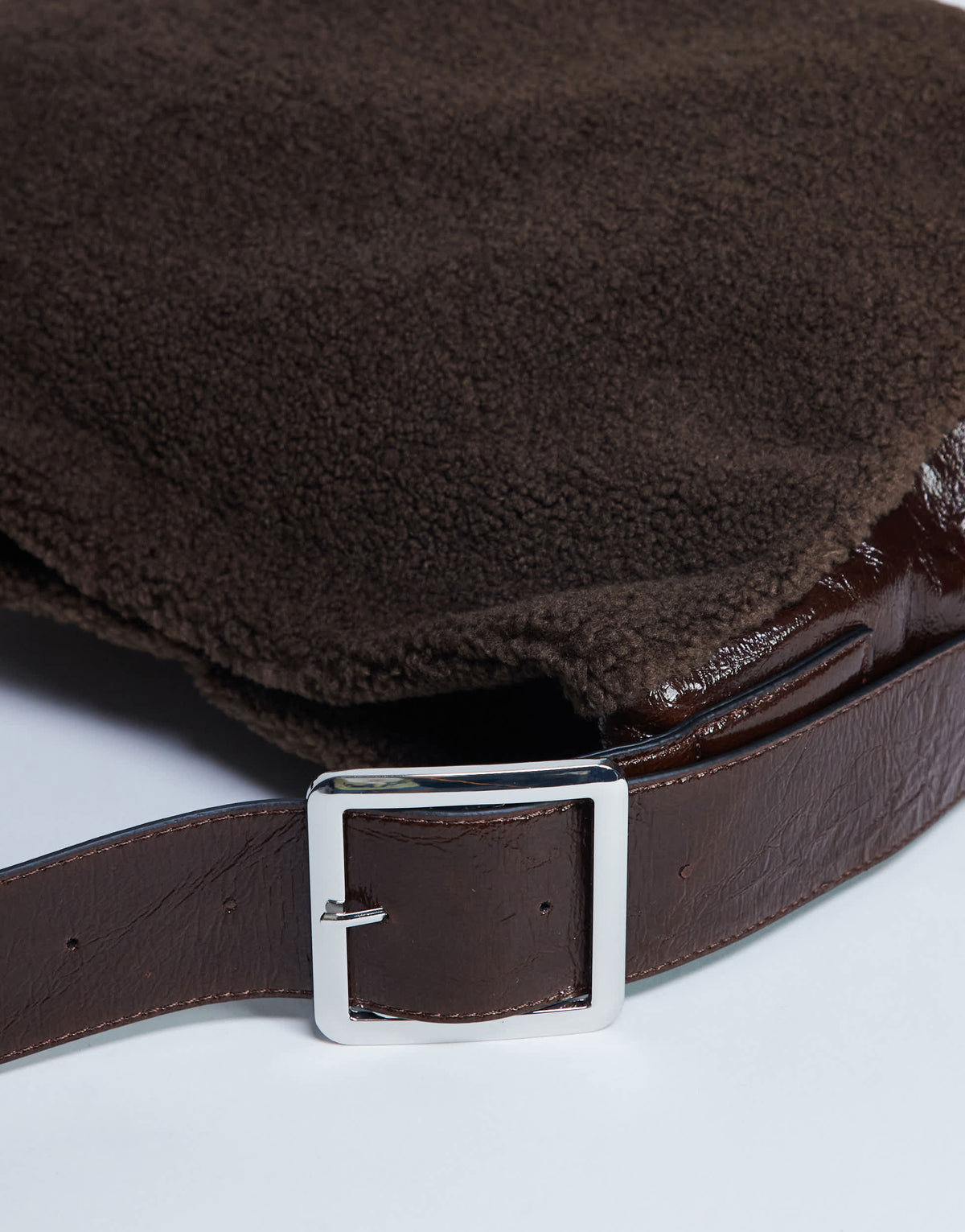 Topshop Tish shealing tote bag with contrast strap in chocolate