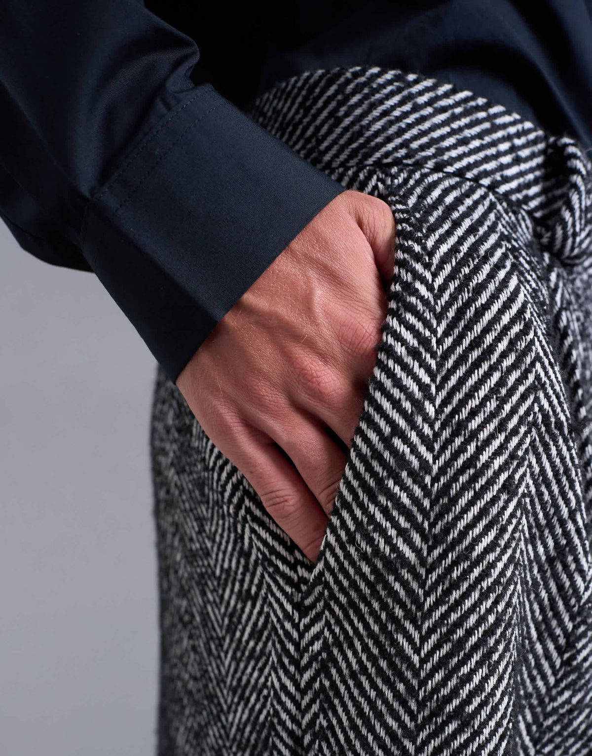 Topman wide leg wool blend herringbone trousers in black