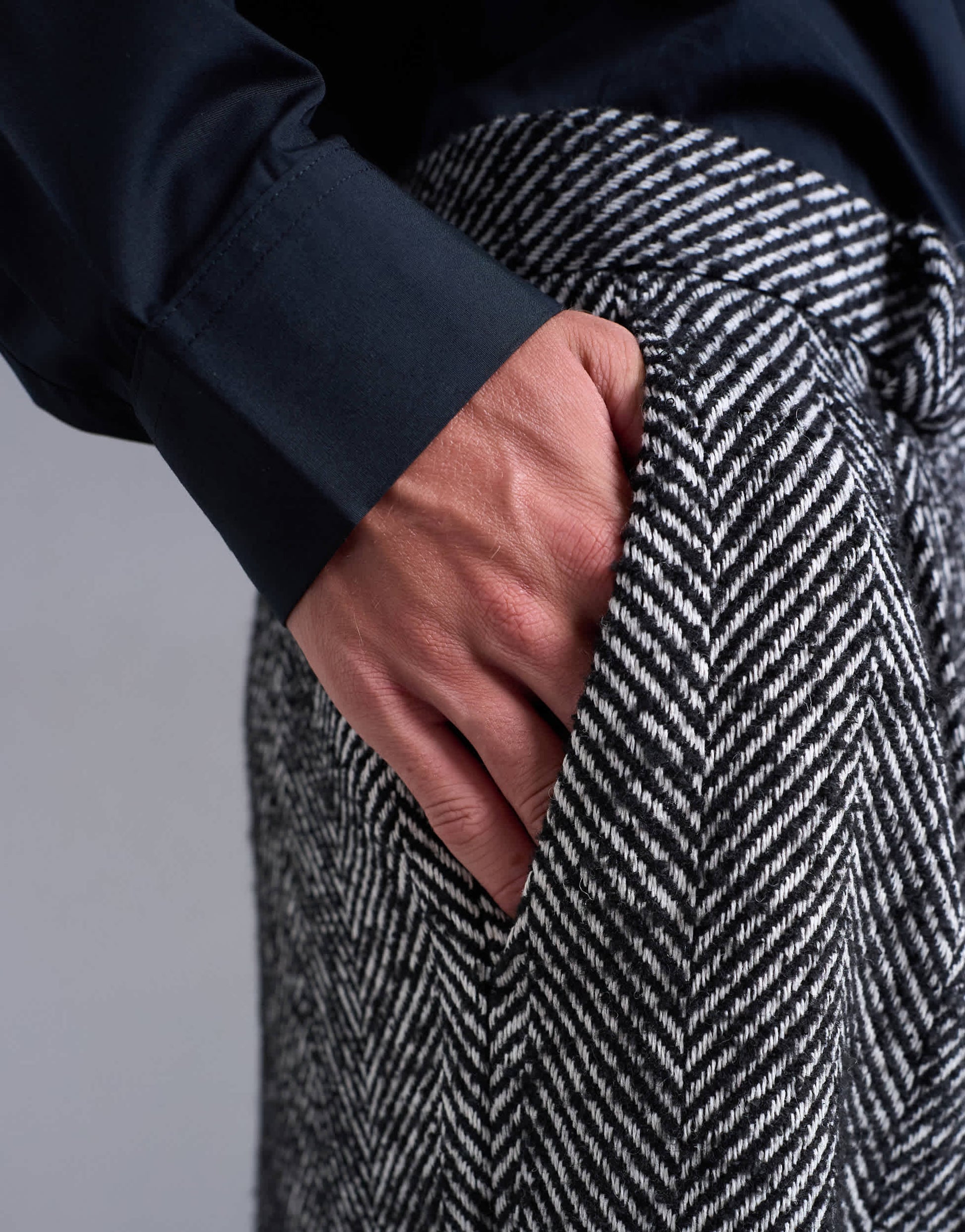 Topman wide leg wool blend herringbone trousers in black