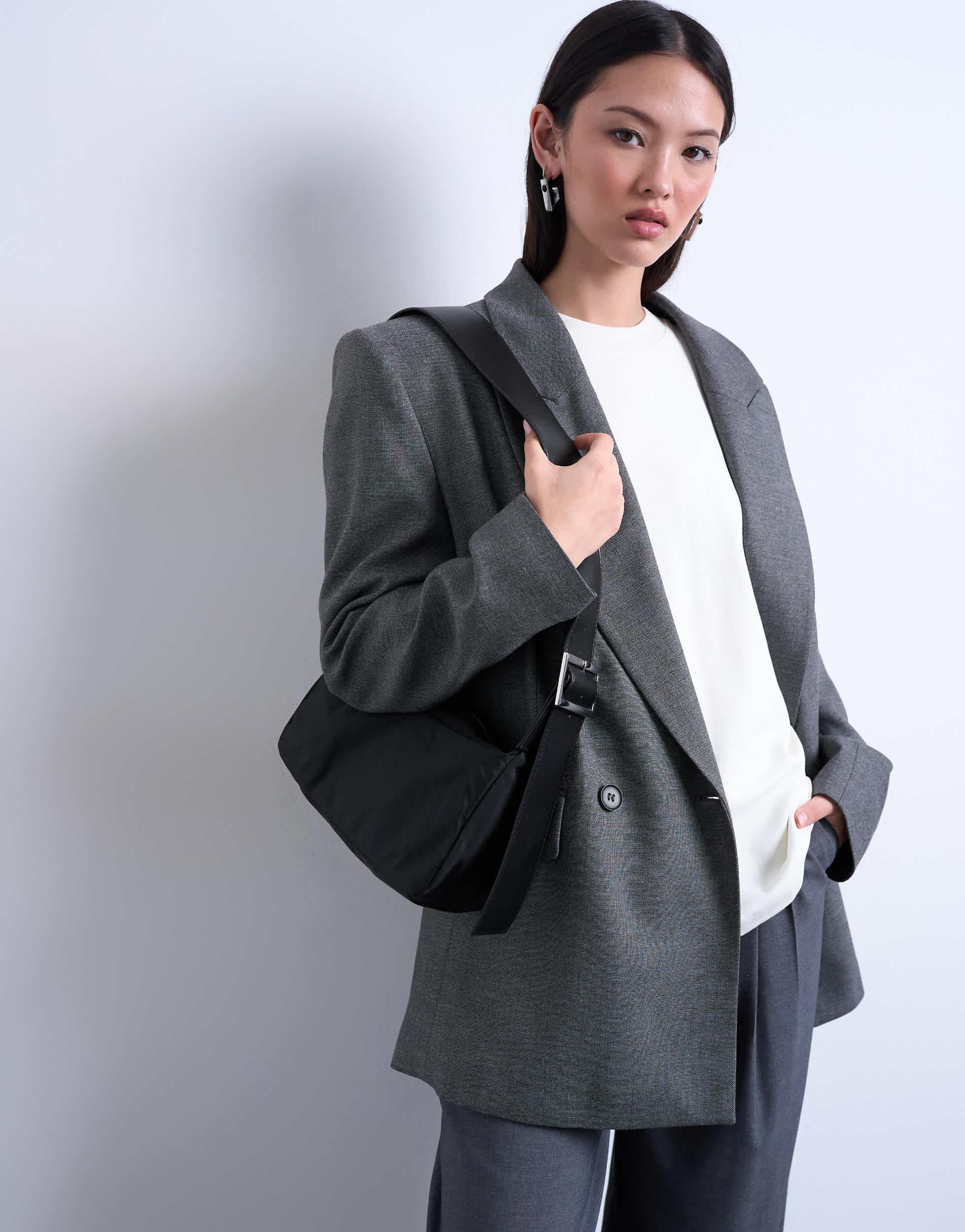 Topshop Kylie nylon cross body with contrast strap in black