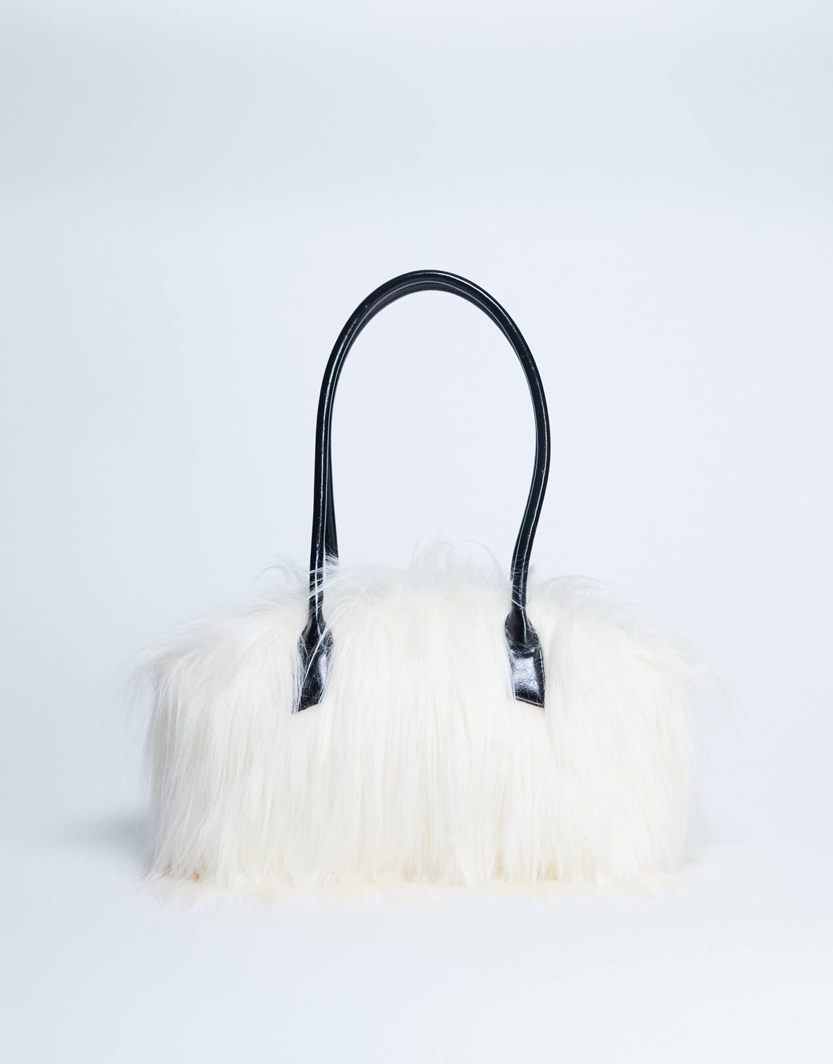 Topshop Shaggy faux fur shoulder bag in off white