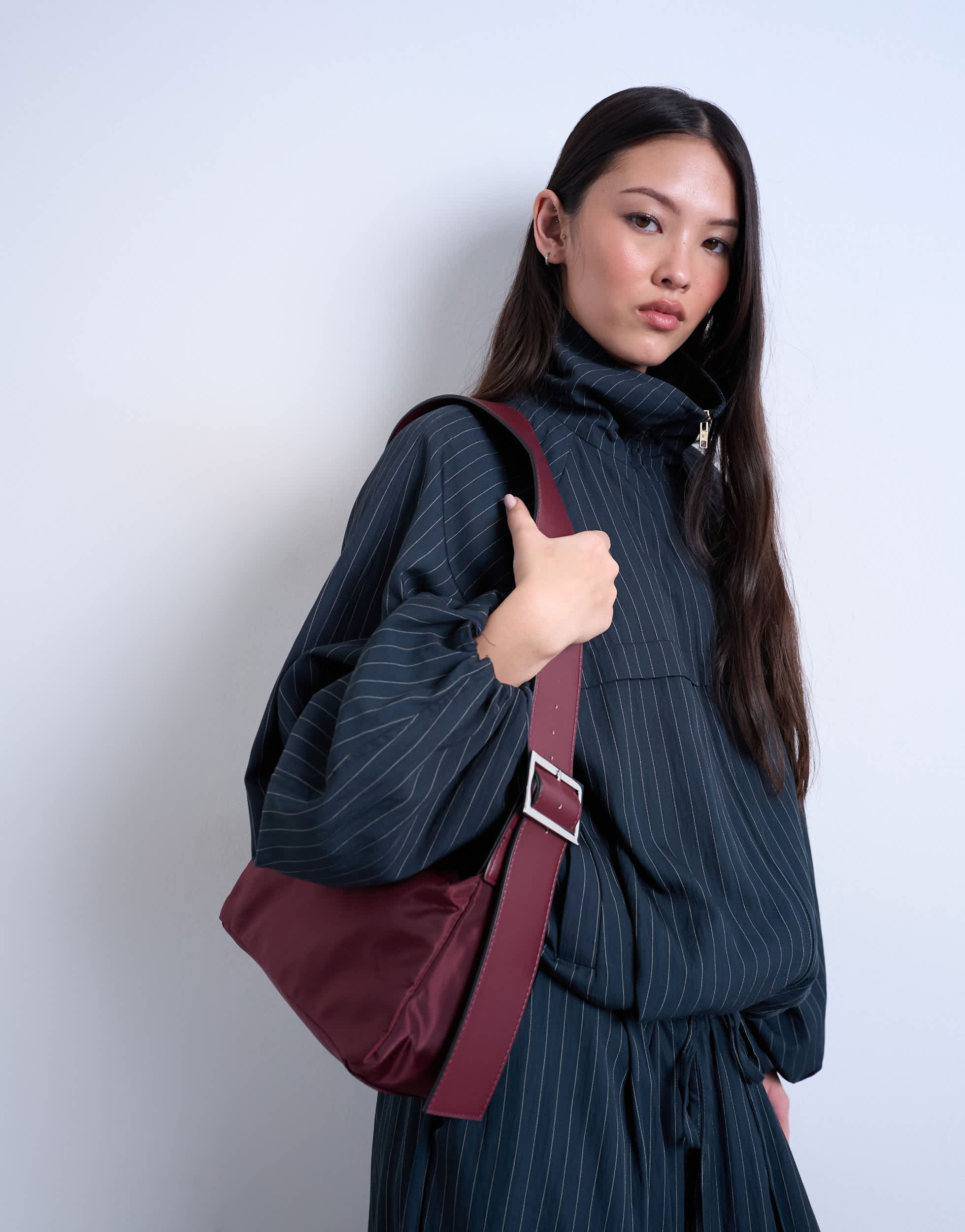 Topshop Kylie nylon cross body with contrast strap in burgundy