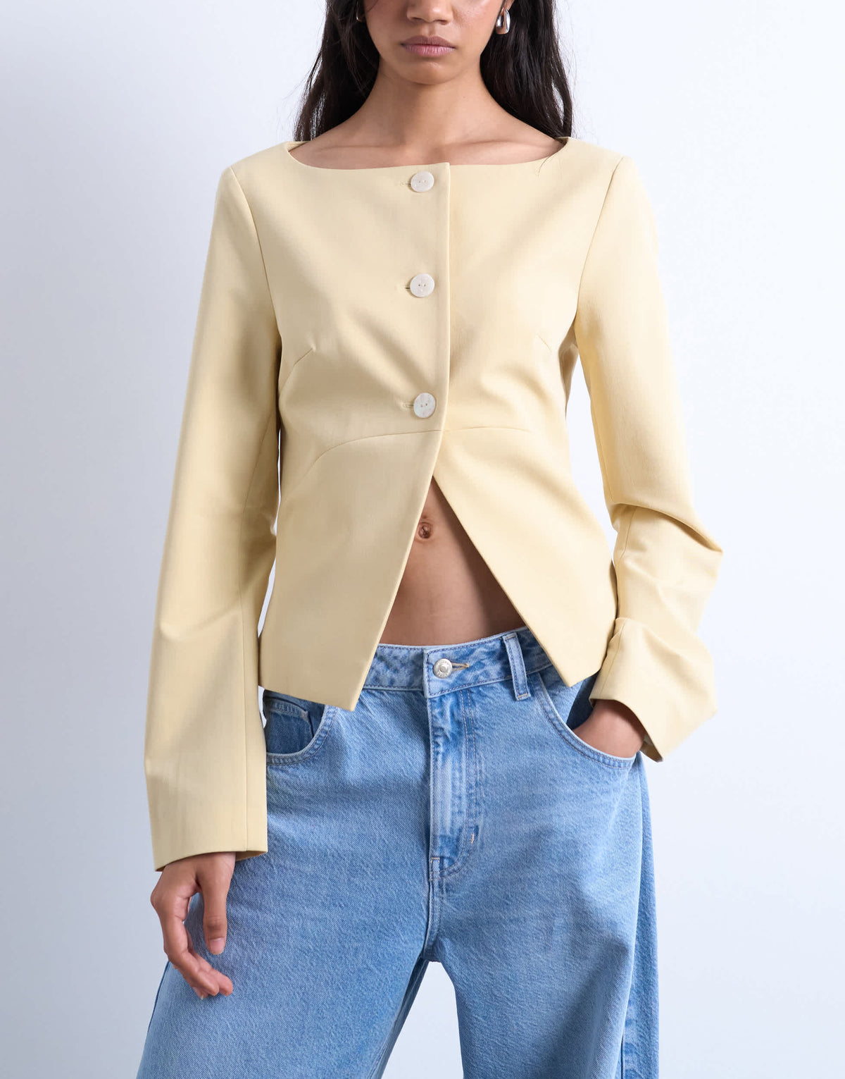 Topshop seam detail blazer top in buttermilk