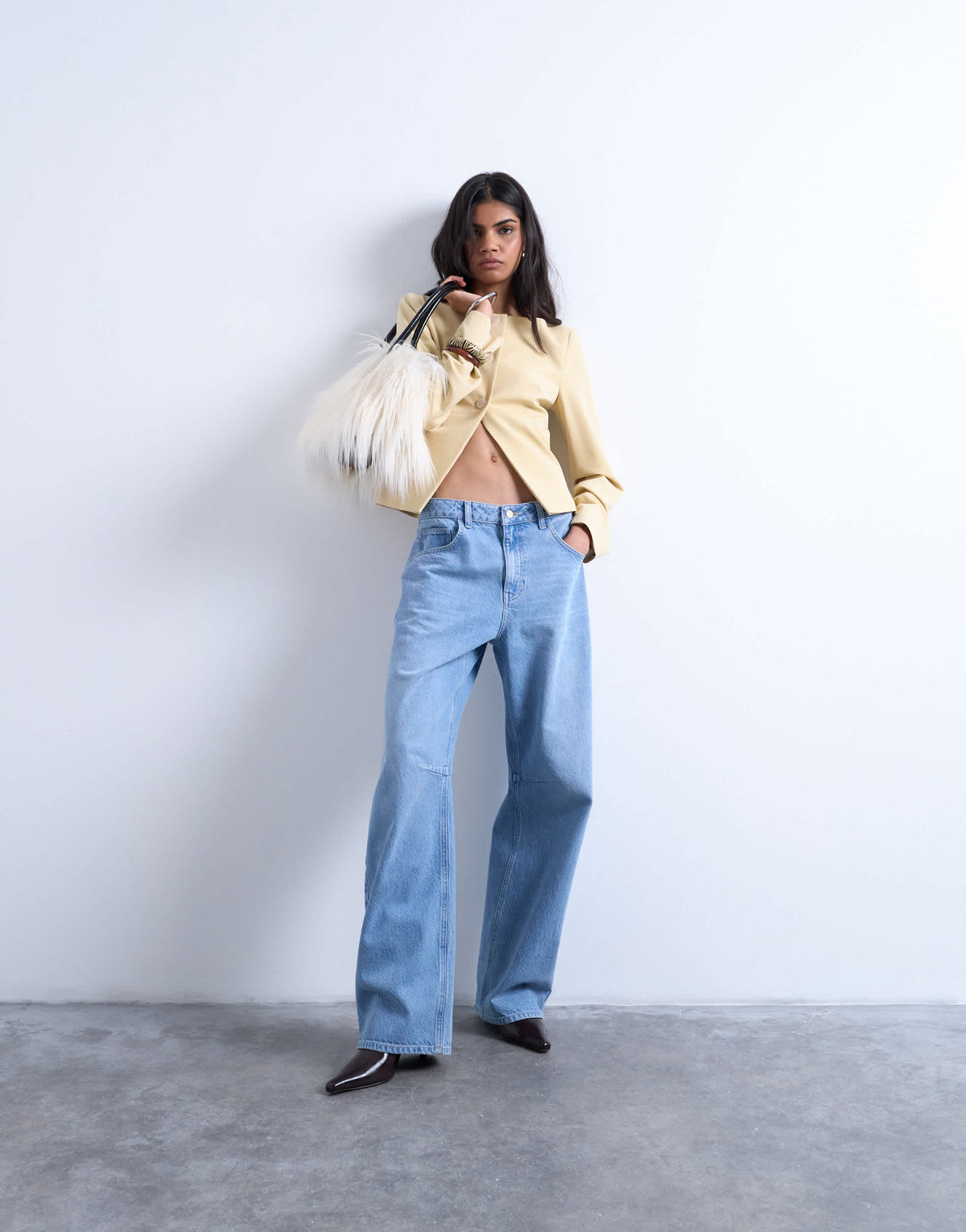 Topshop seam detail blazer top in buttermilk