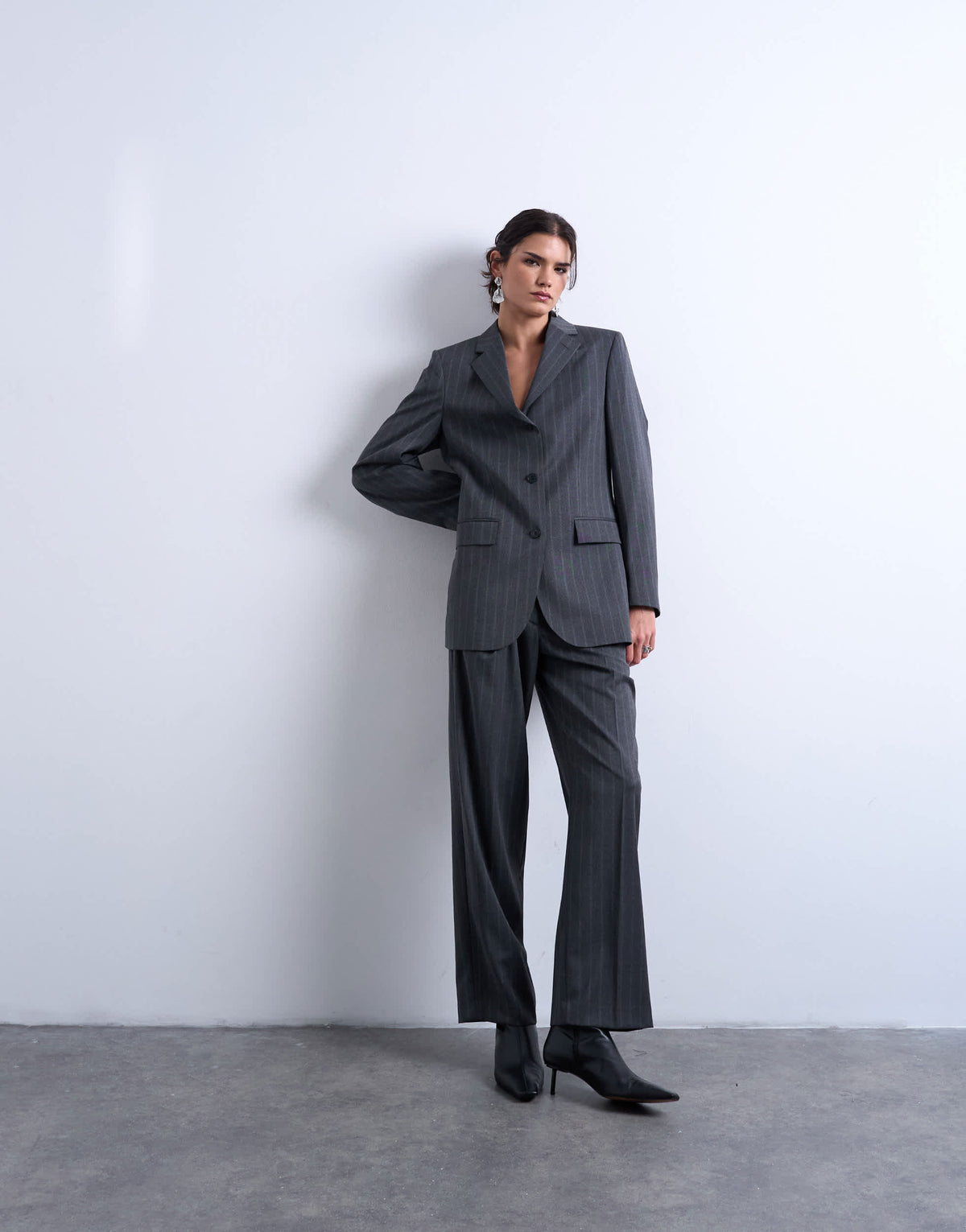 Topshop co ord mensy pinstripe trouser in charcoal