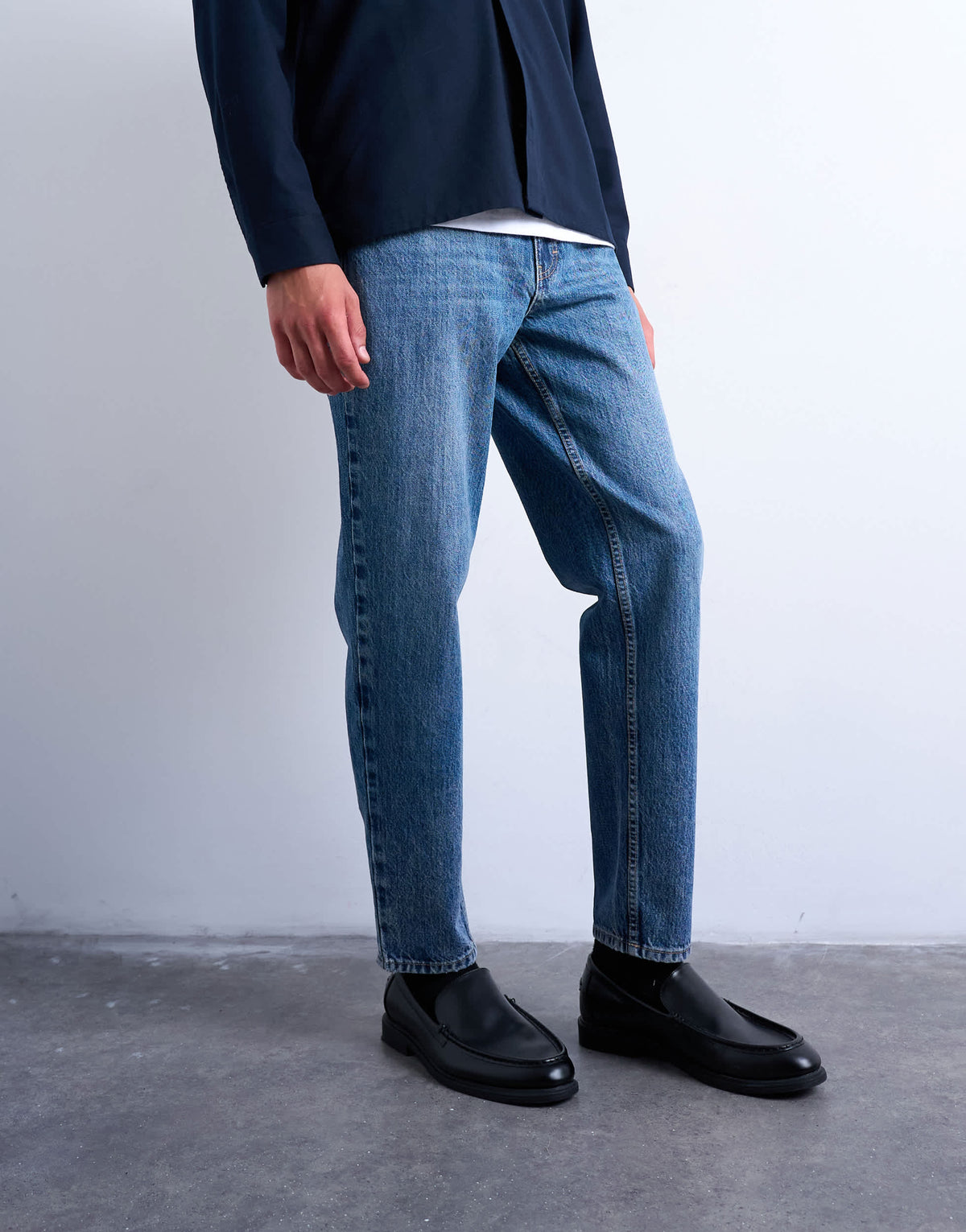 Topman rigid taper jean in mid wash