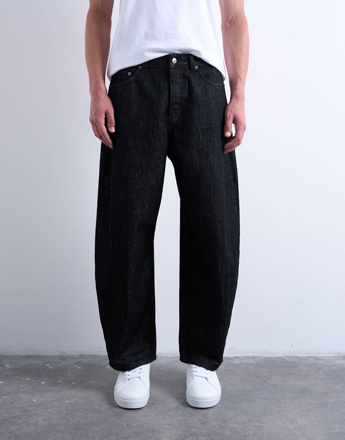 Topman rigid barrel jean in raw black