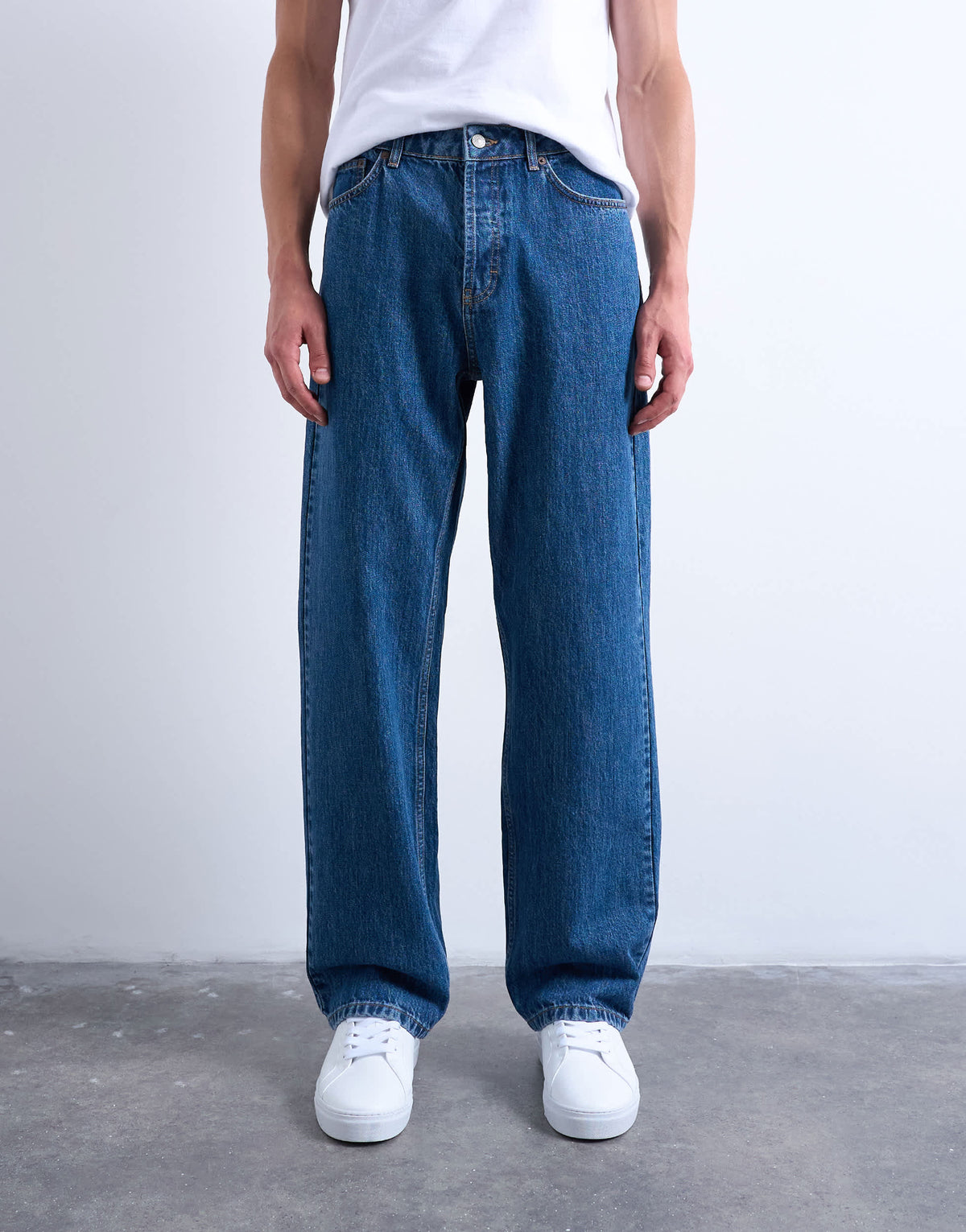 Topman rigid baggy jean in mid wash