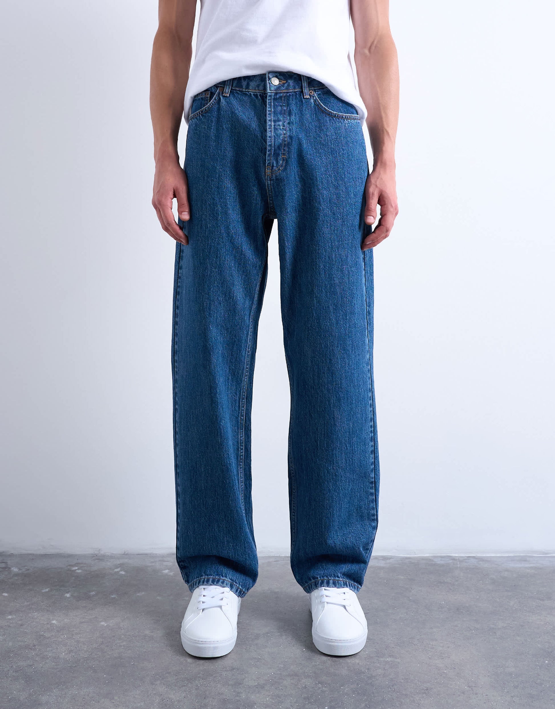 Topman rigid baggy jean in mid wash