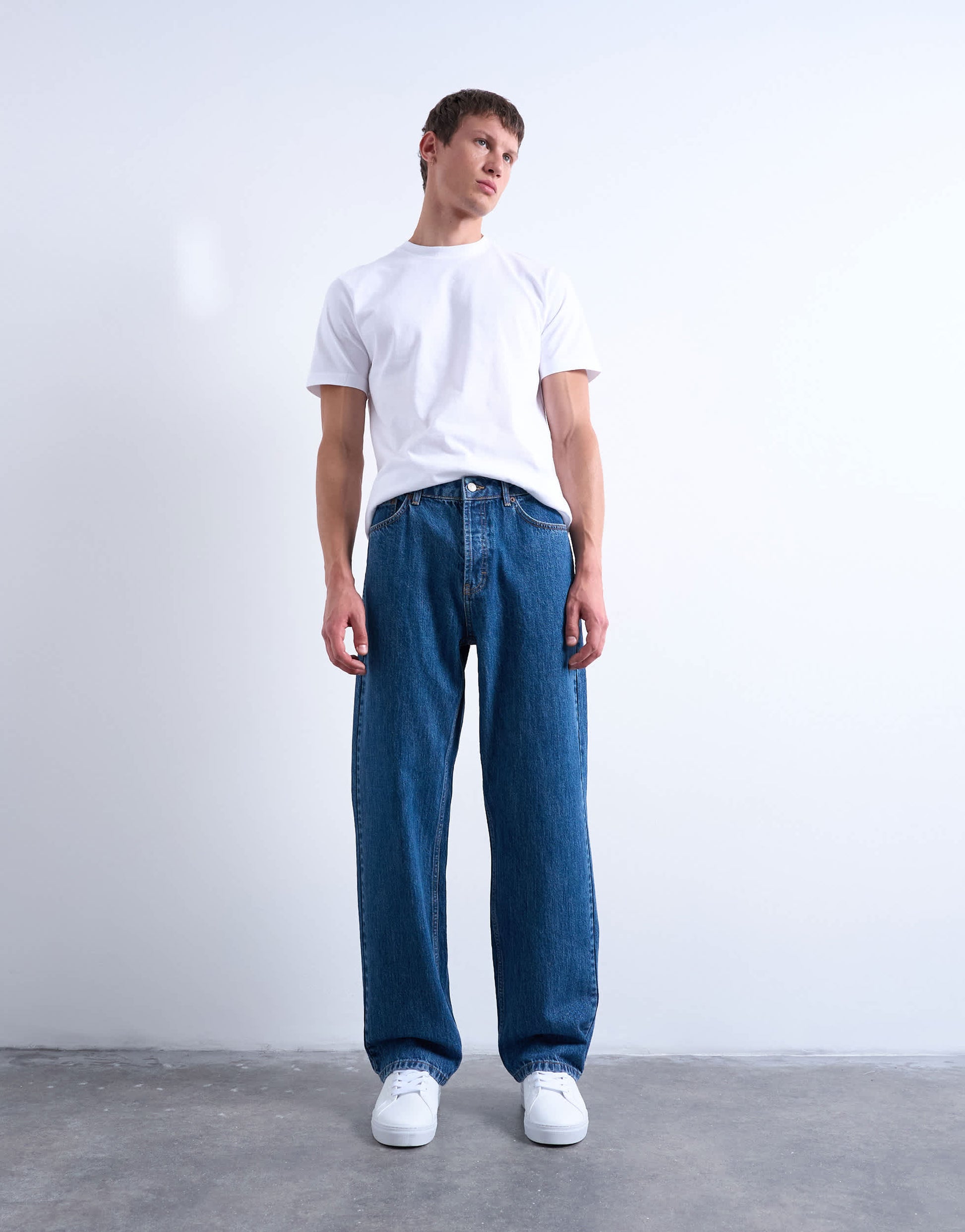 Topman rigid baggy jean in mid wash