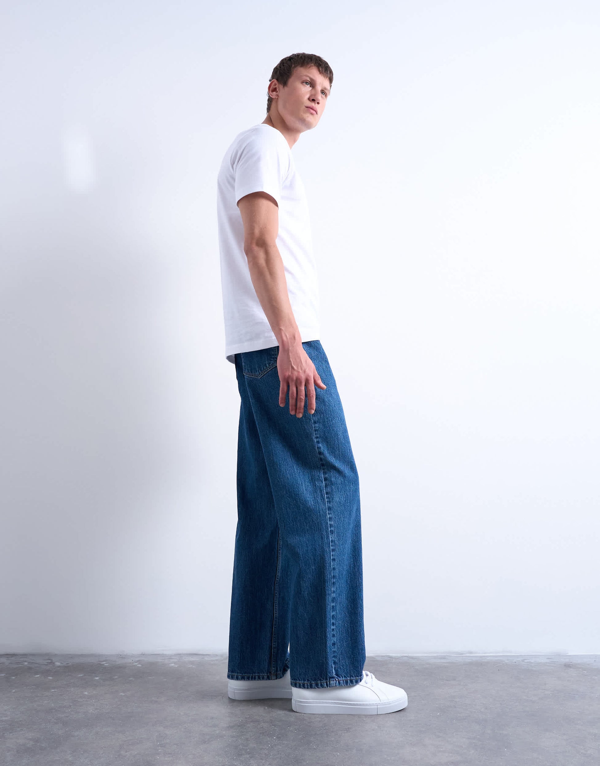 Topman rigid baggy jean in mid wash