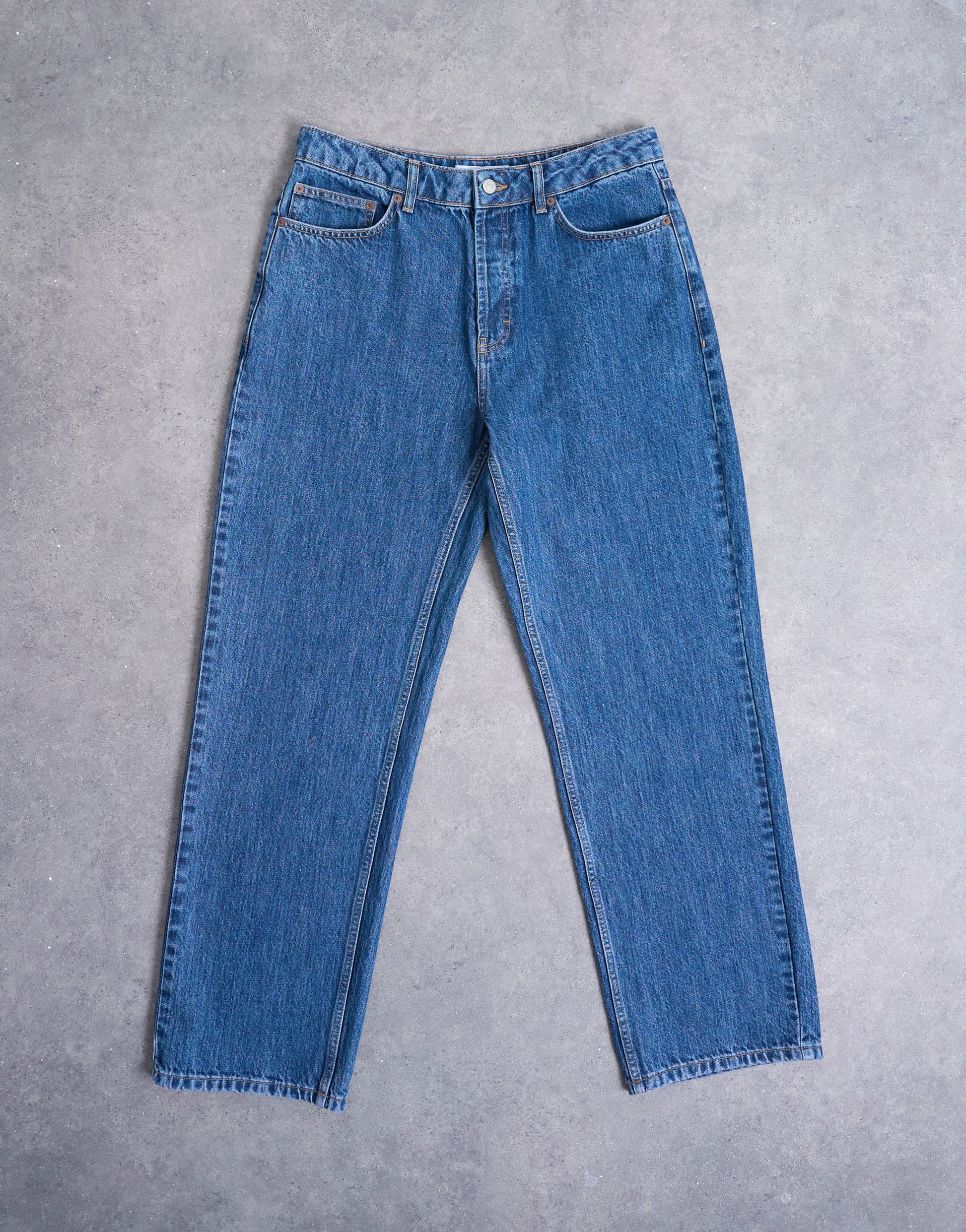 Topman rigid baggy jean in mid wash