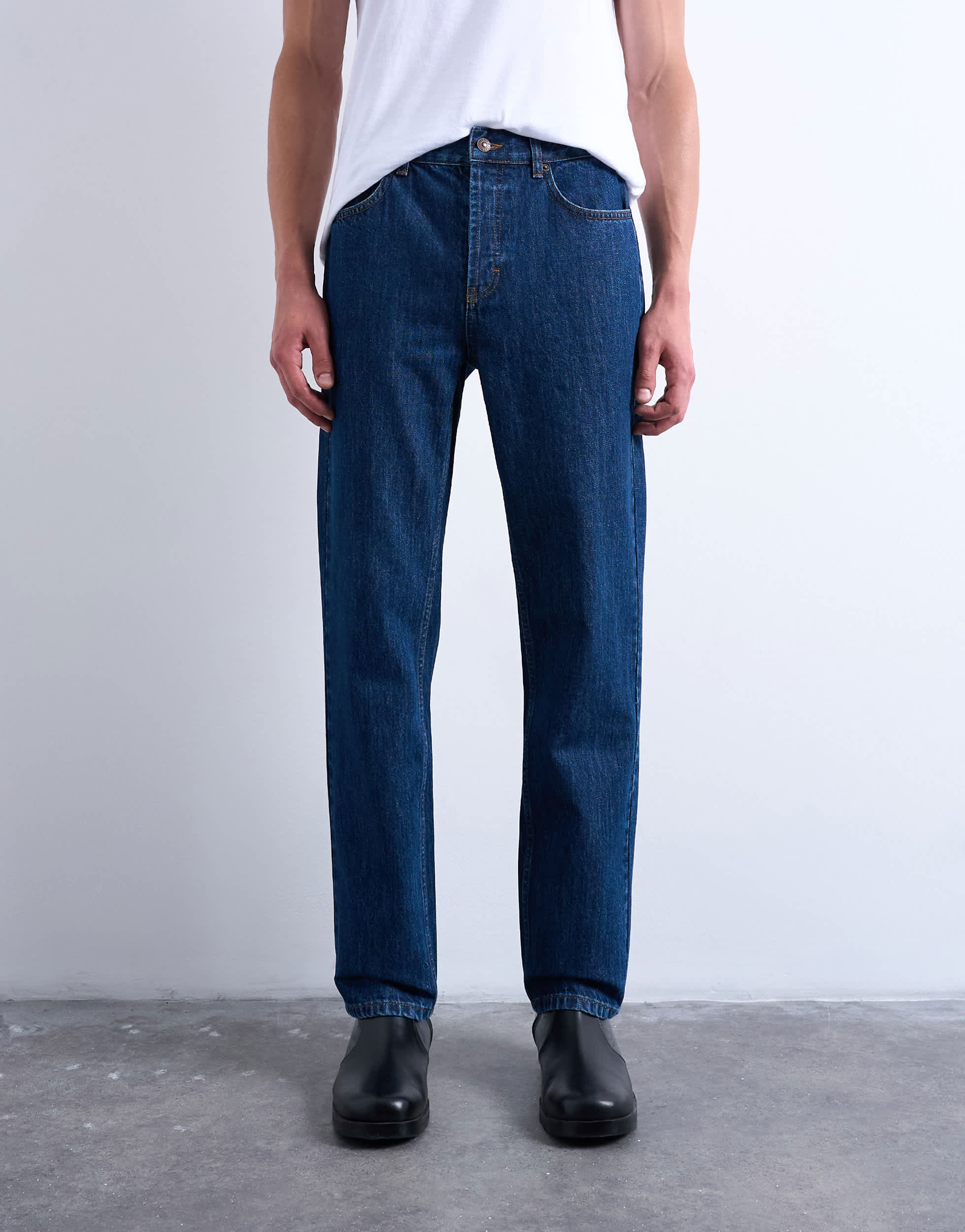 Topman Rigid Straight Jeans in dunkler Waschung Blau