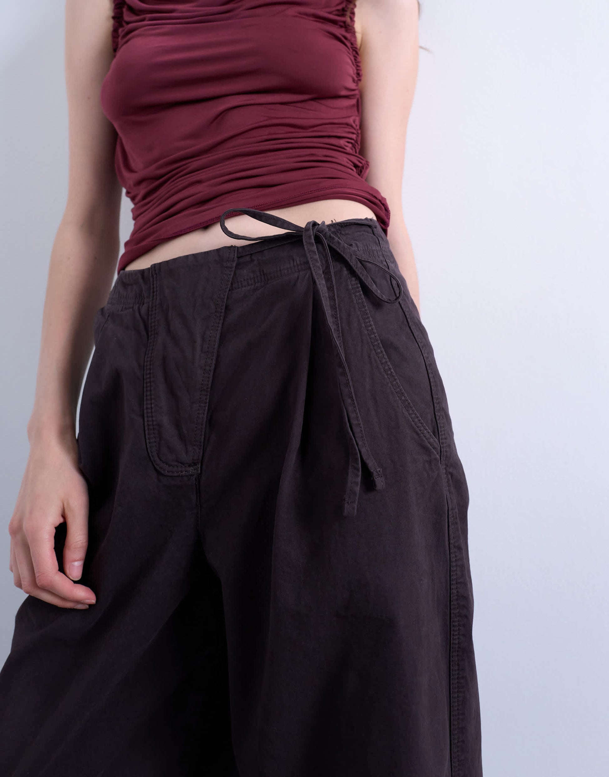 Topshop casual barrel flag trouser in chocolate