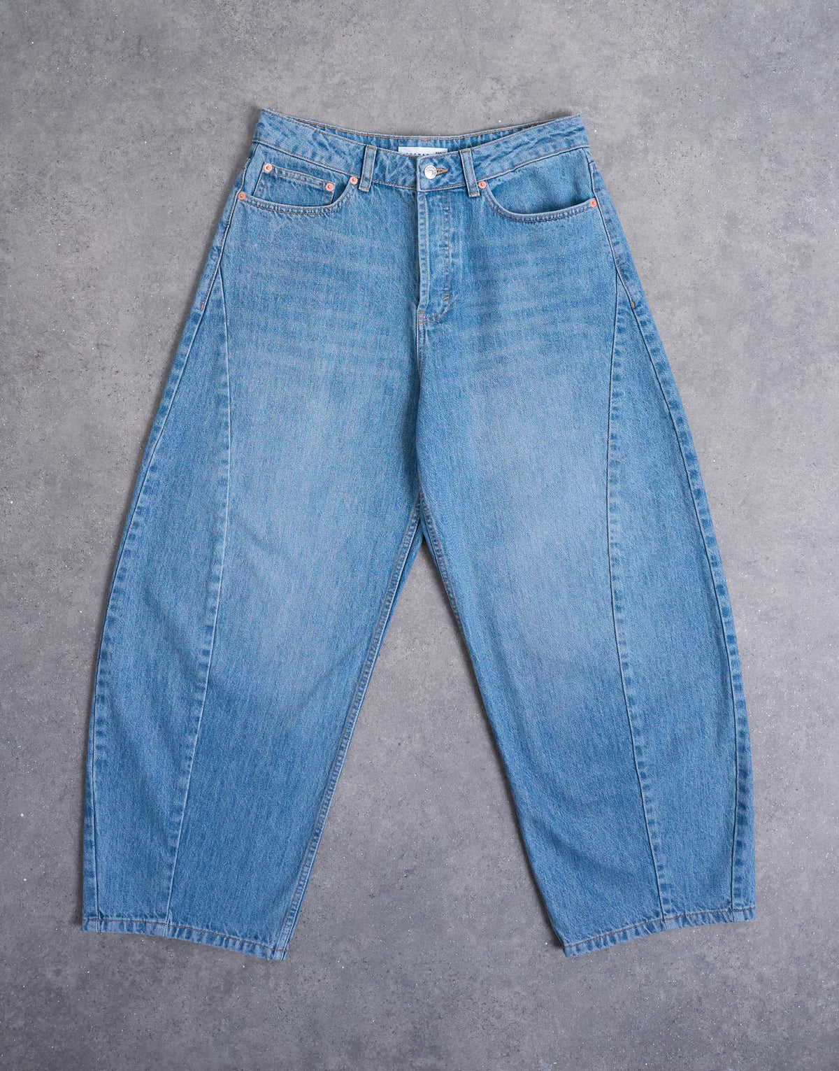 Topman rigid barrel jean in mid wash