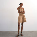 Topshop poplin ruched bandeau mini dress in taupe
