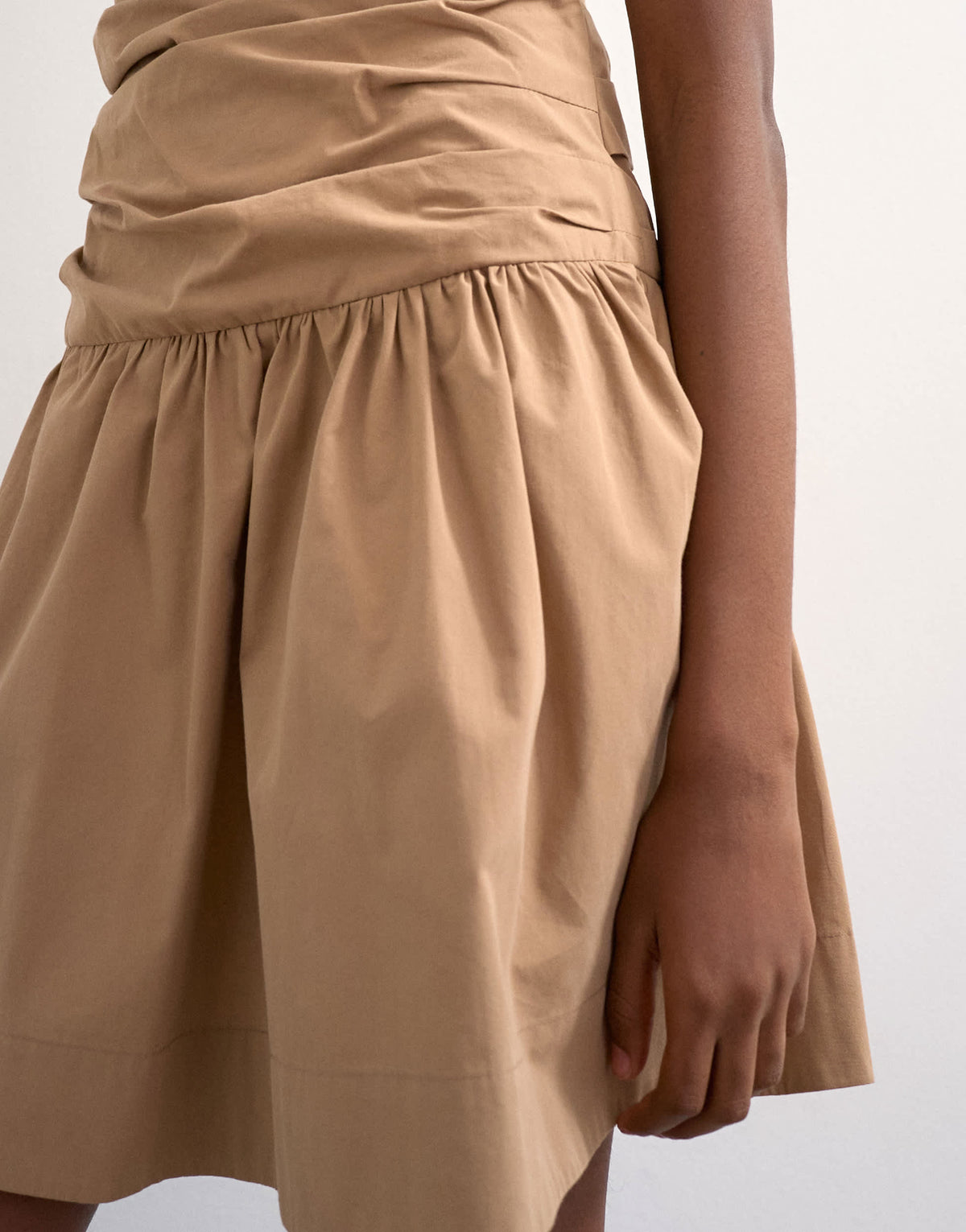 Topshop poplin ruched bandeau mini dress in taupe