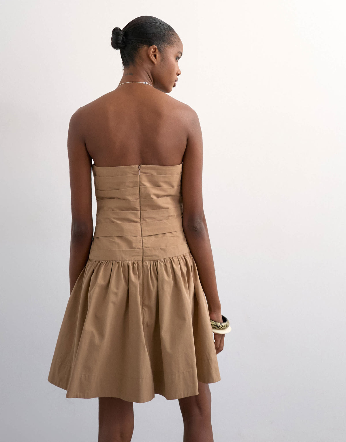 Topshop poplin ruched bandeau mini dress in taupe
