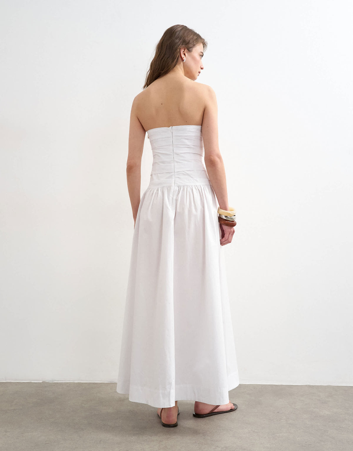 Topshop poplin ruched bandeau midi dress in white