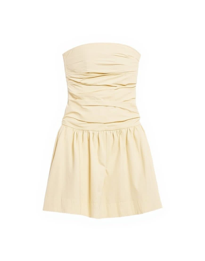 Topshop poplin ruched bandeau mini dress in buttermilk