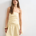 Topshop poplin ruched bandeau mini dress in buttermilk
