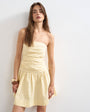 Topshop poplin ruched bandeau mini dress in buttermilk