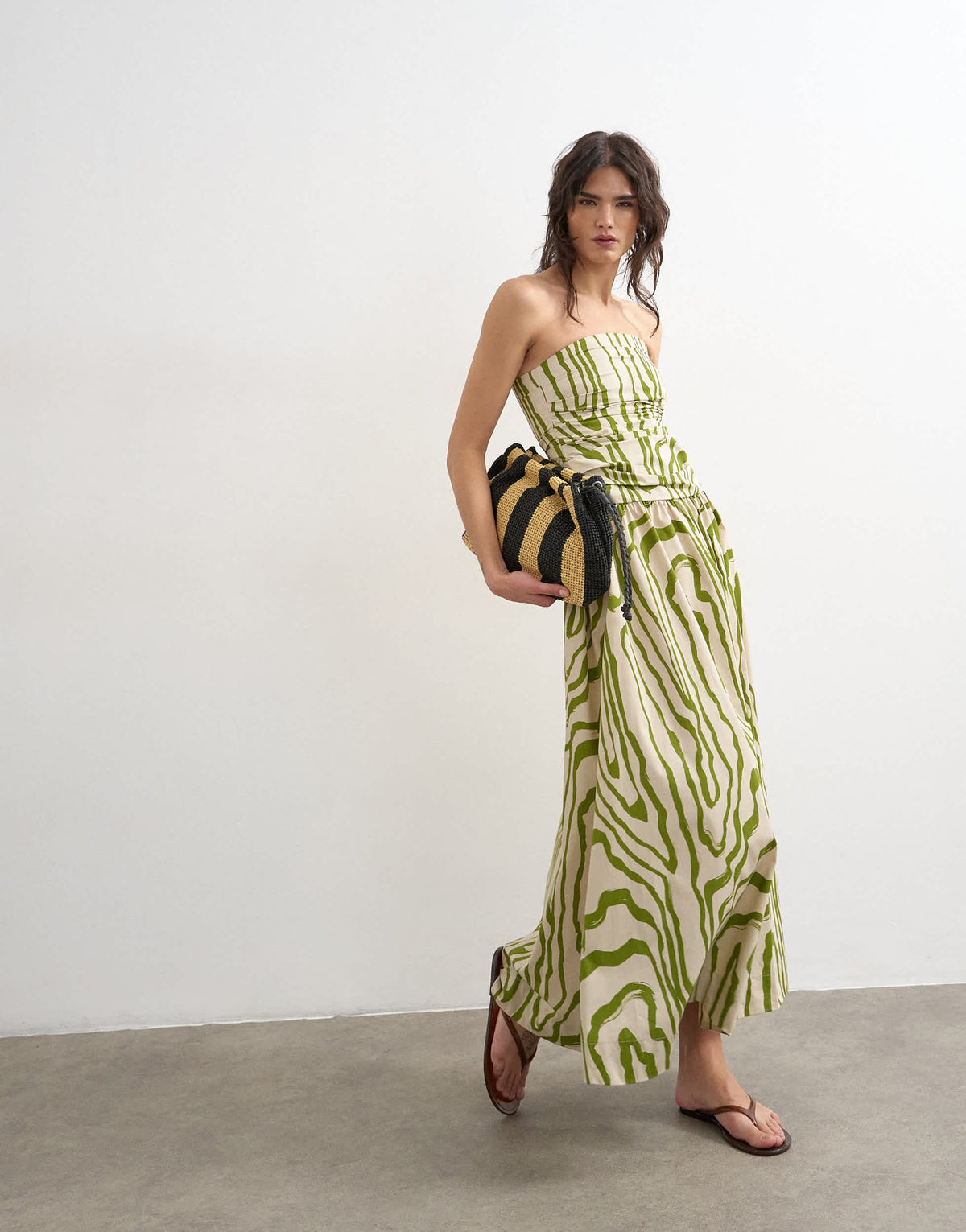 Topshop ruched bandeau midi dress in stripe