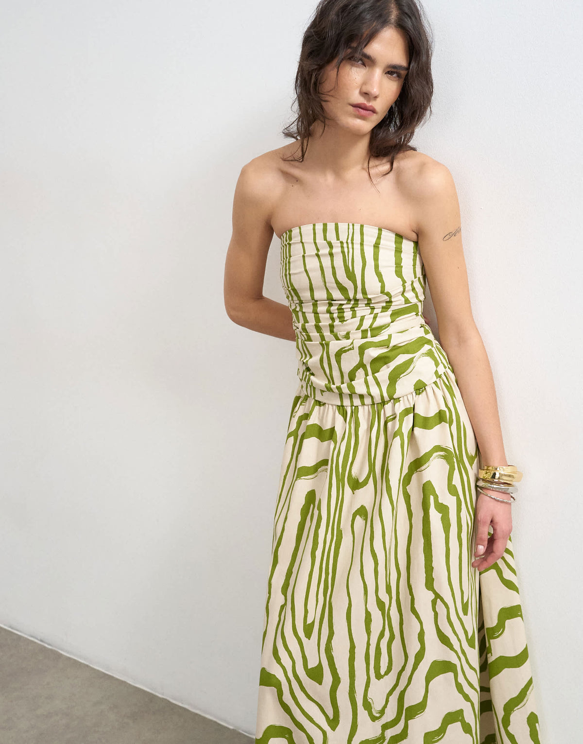 Topshop ruched bandeau midi dress in stripe