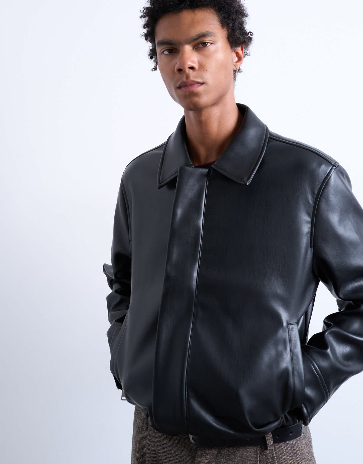 Topman soft faux leather jacket in black