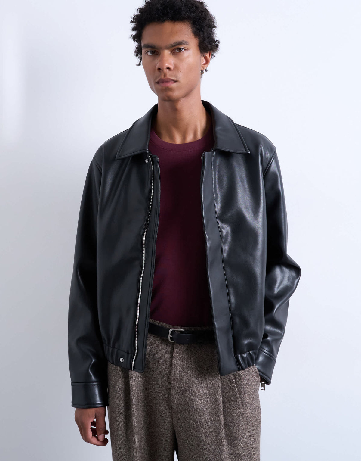 Topman soft faux leather jacket in black