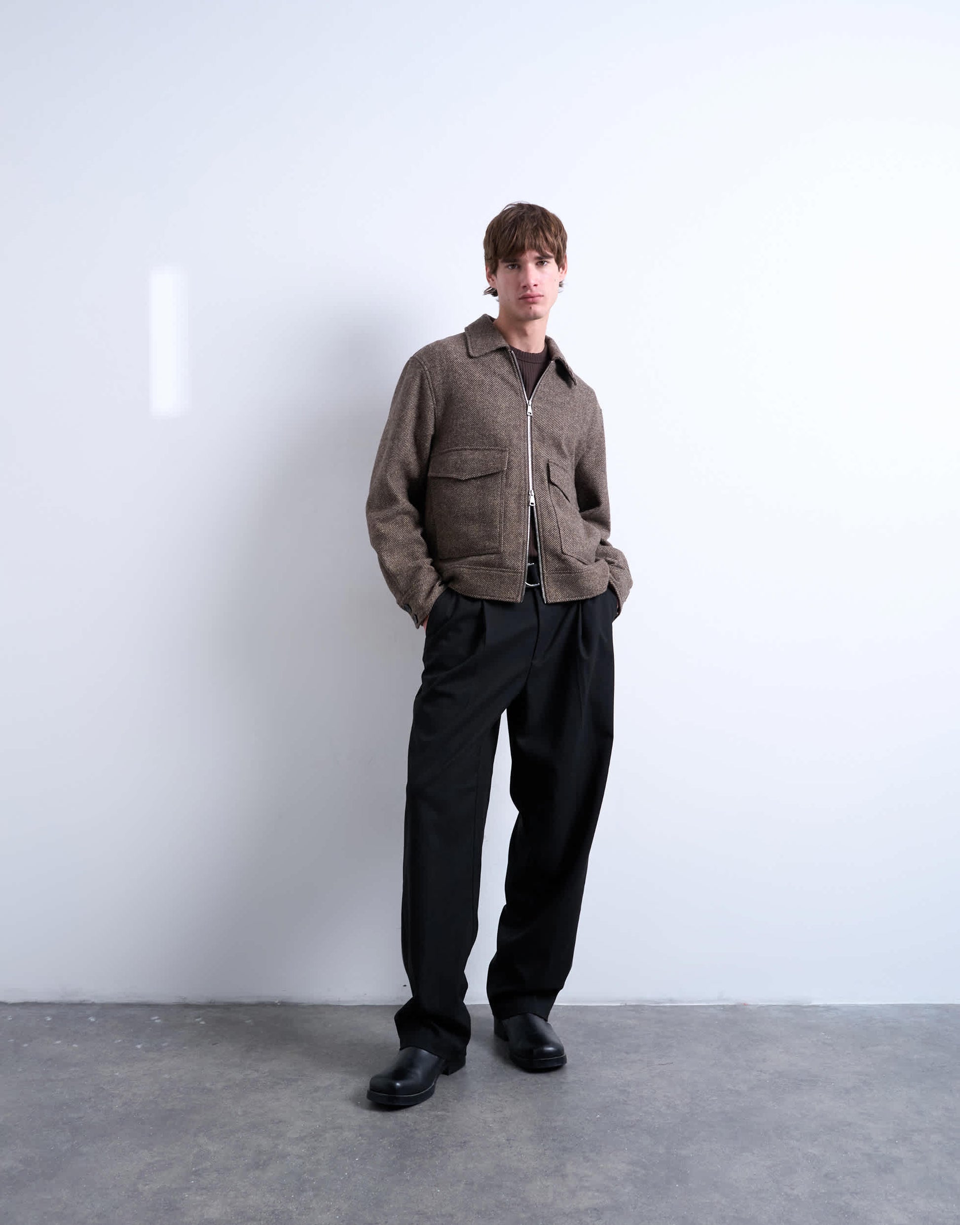 Topman herringbone short jacket in brown