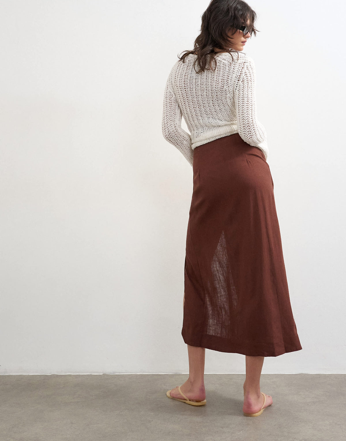 Topshop linen sarong maxi skirt in brown
