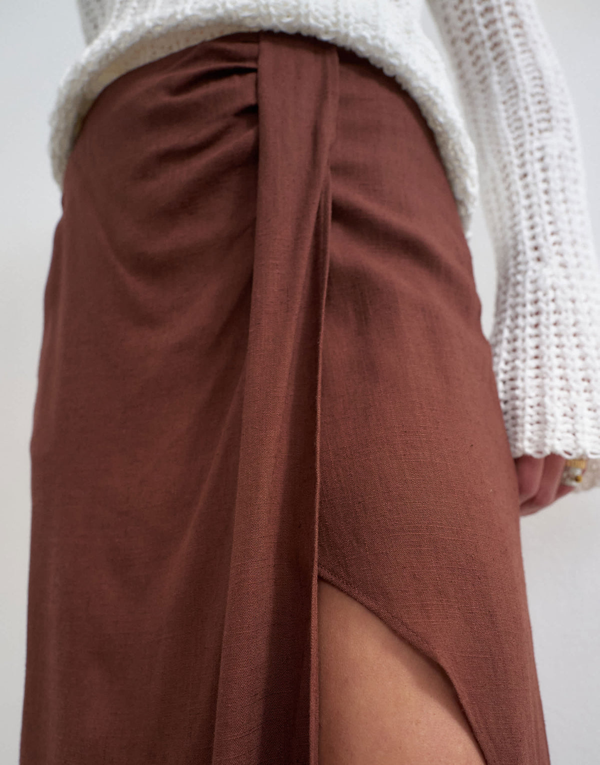 Topshop linen sarong maxi skirt in brown